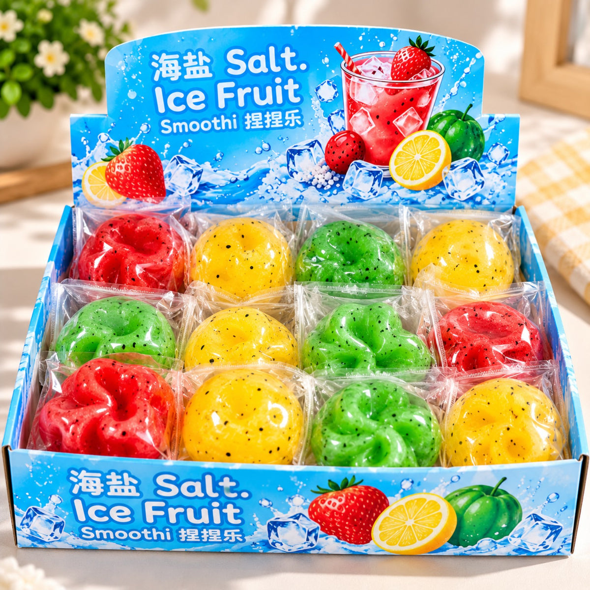 Fruit Slushy Ball Squishy mixed red yellow green display box